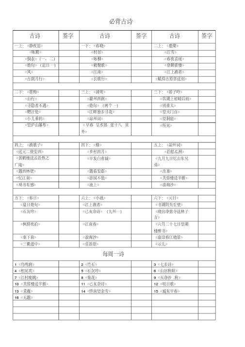 古诗过关表