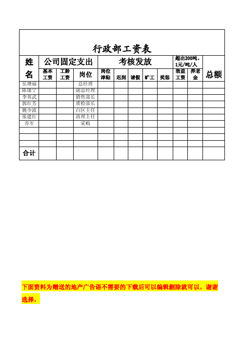 行政部工资表