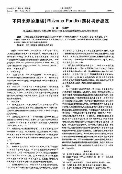 不同来源的重楼(Rhizoma Paridis)药材初步鉴定