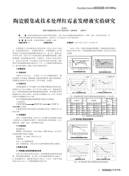 陶瓷膜集成技术处理红霉素发酵液实验研究