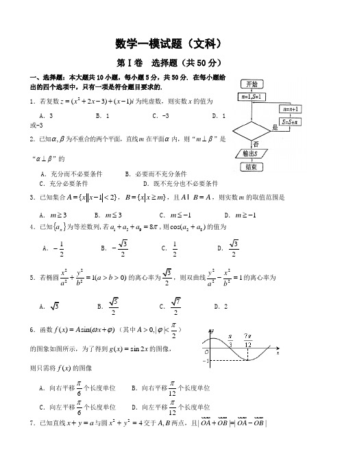 陕西省师大附中2013届高三上学期第一次模拟考试数学文试题