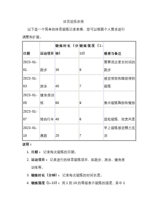 体育锻炼表格