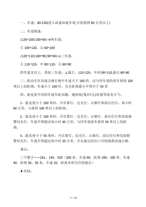各种车道限速