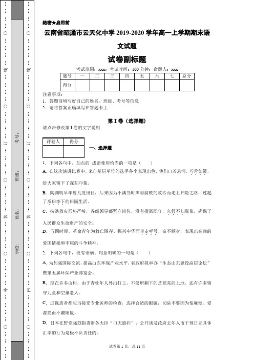 云南省昭通市云天化中学2019-2020学年高一上学期期末语文试题
