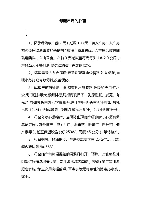 母猪产后保健