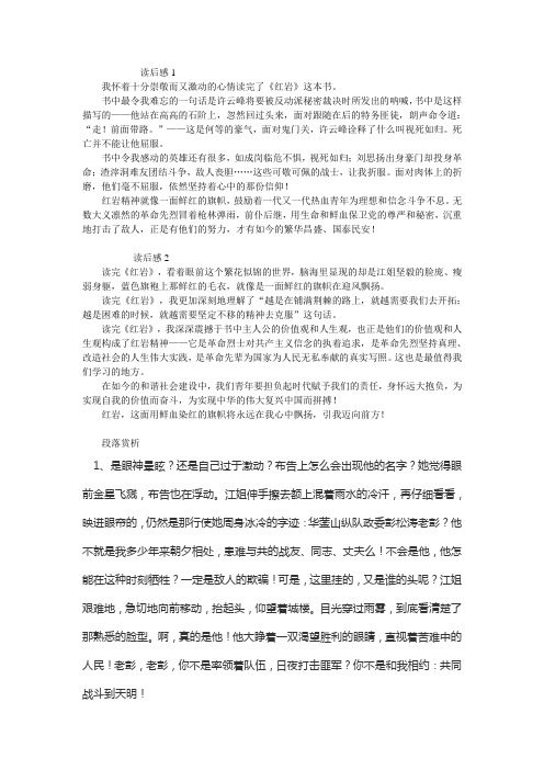 红岩读书笔记 读后感+段落赏析