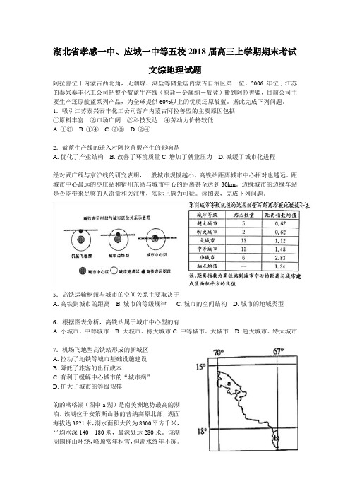 湖北省孝感一中、应城一中等五校2018届高三上学期期末考试