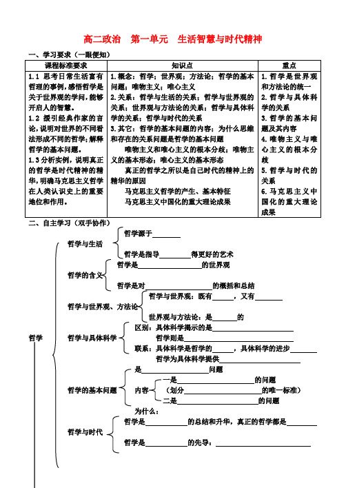 高二政治 第一单元 生活智慧与时代精神学案人教版必修四
