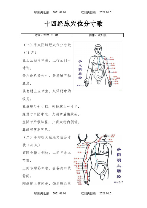 十四经脉穴位分寸歌(图)之欧阳美创编