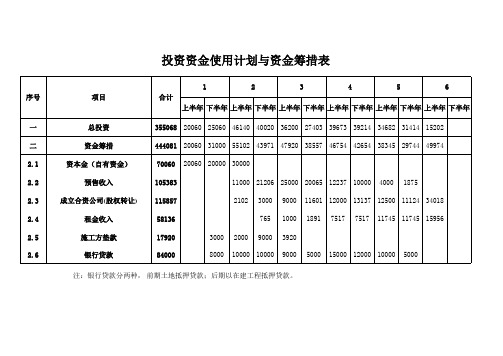 投资资金使用计划与资金筹措表