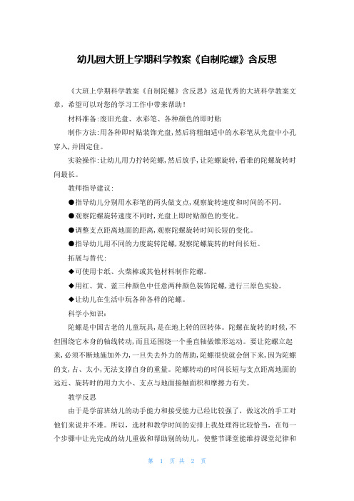 幼儿园大班上学期科学教案《自制陀螺》含反思