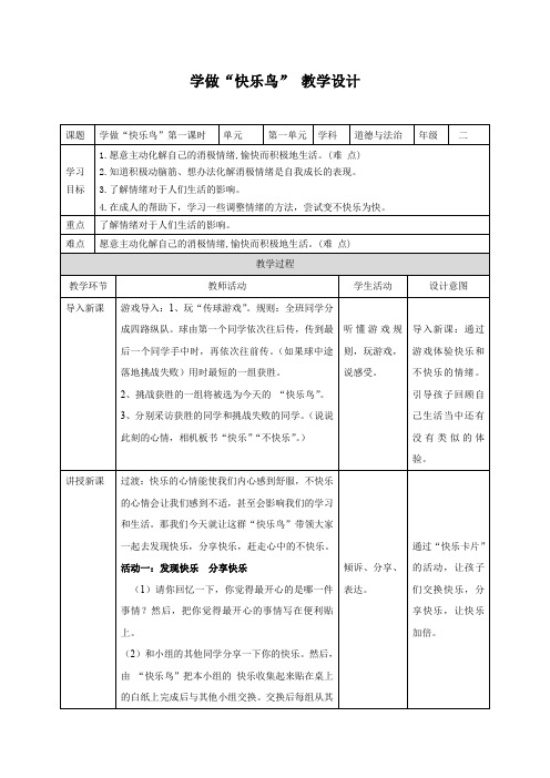 小学思想政治_《学做快乐鸟》教学设计学情分析教材分析课后反思