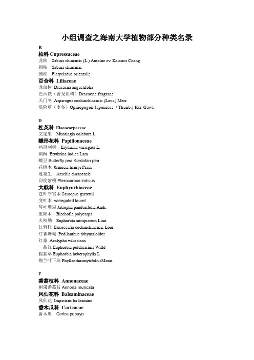 小组调查之海南大学植物部分种类名录2011.12