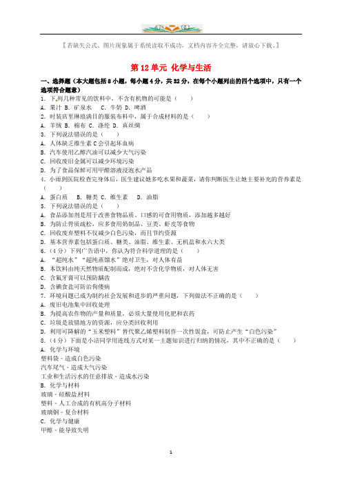 新人教版九年级化学下册《第12单元化学与生活》单元综合测试题(含解析).doc