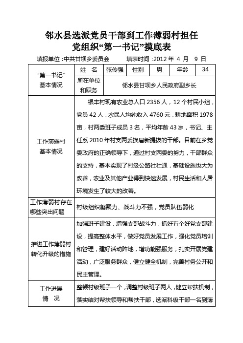 薄弱村担任调查摸底表