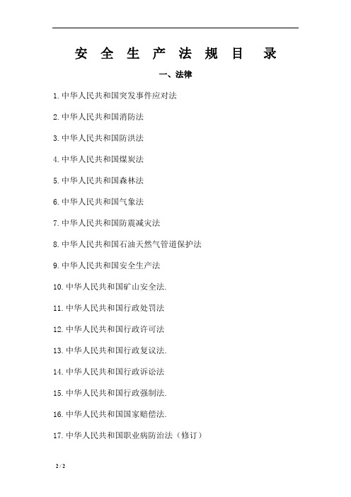 安全生产法规目录