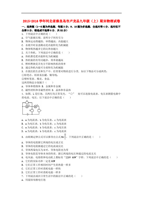 河北省秦皇岛市卢龙县九年级物理上学期期末试题(含解析) 新人教版