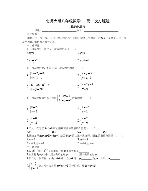 北师大版八年级数学 1_谁的包裹多_同步练习1