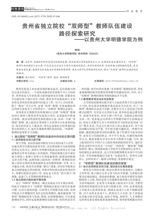 贵州省独立院校“双师型”教师队伍建设路径探索研究