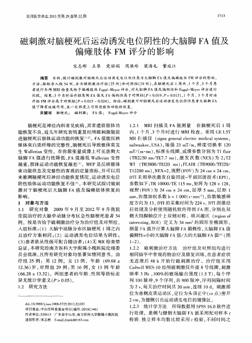 磁刺激对脑梗死后运动诱发电位阴性的大脑脚FA值及偏瘫肢体FM评分的影响