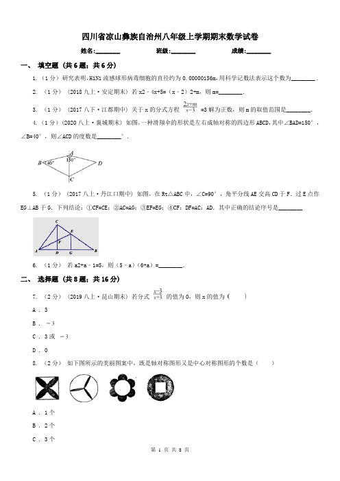 四川省凉山彝族自治州八年级上学期期末数学试卷