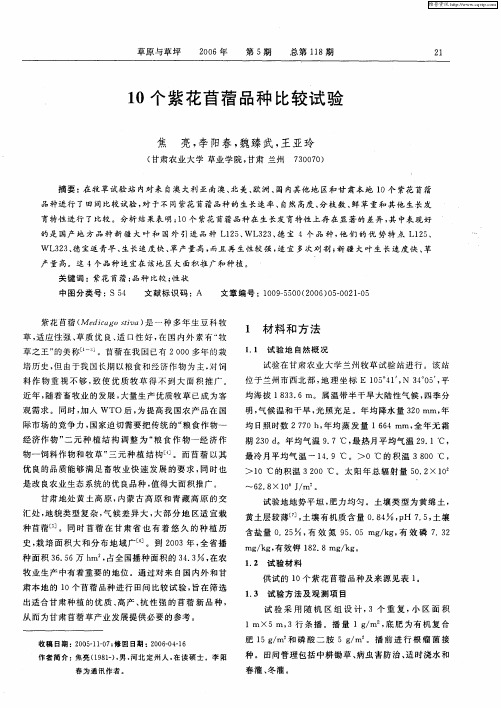 10个紫花苜蓿品种比较试验