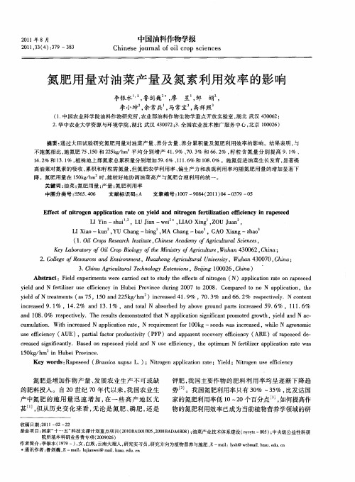 氮肥用量对油菜产量及氮素利用效率的影响