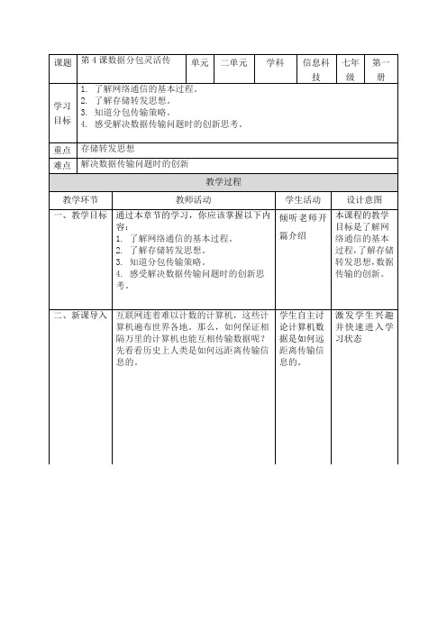 义务教育版(2024)七年级上册信息技术第四课《数据分包灵活传》教案