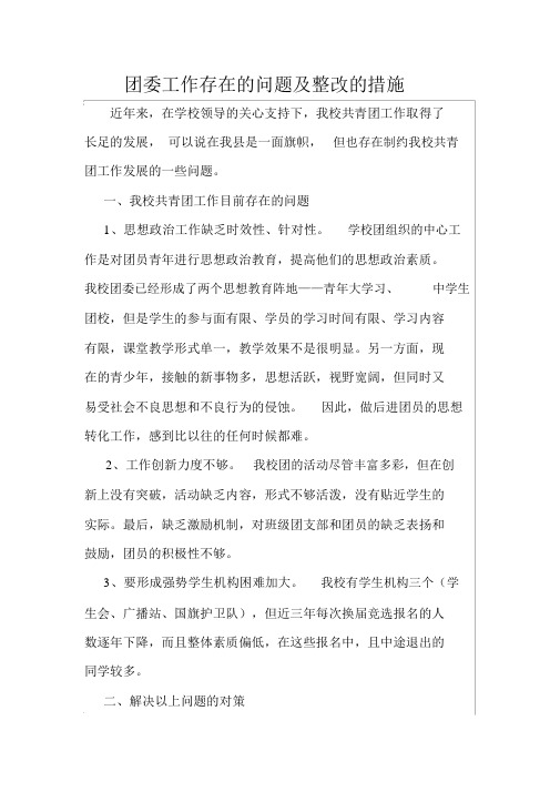 团委存在问题整改措施