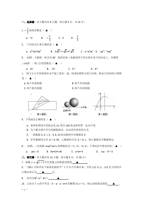 2014届九年级数学中考适应性训练试卷及答案