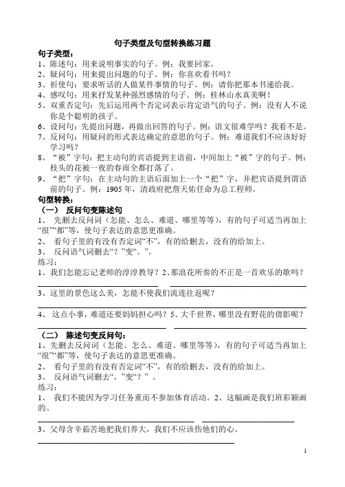 句子类型及句型转换练习题