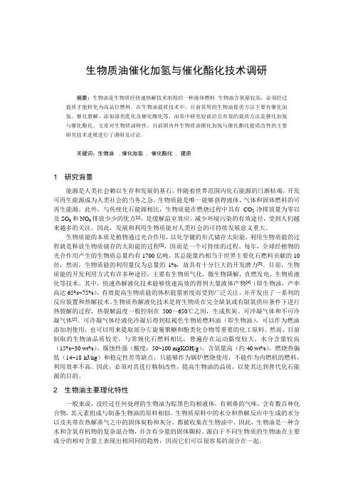 生物质油催化加氢与催化酯化技术调研