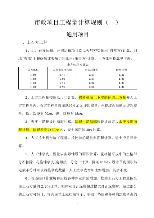 市政建设项目工程量计算规则