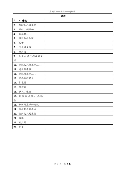 高中英语作文专题----【应用文】【书信】【建议信】 翻译练习(无答案)