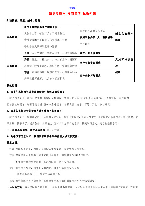 河北省2011年中考政治研讨会资料 知识专题六 知晓国情 报效祖国素材