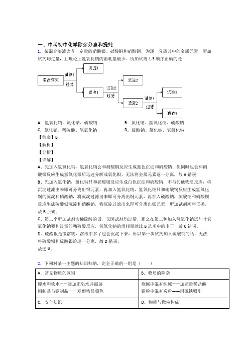 2020-2021备战中考化学培优 易错 难题(含解析)之分离和提纯除杂及答案