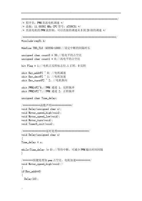PWM直流电机调速单片机程序