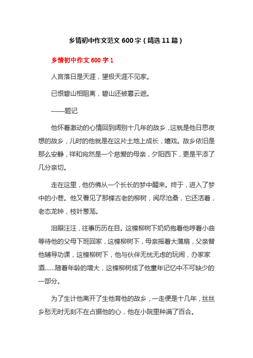 乡情初中作文范文600字(精选11篇)