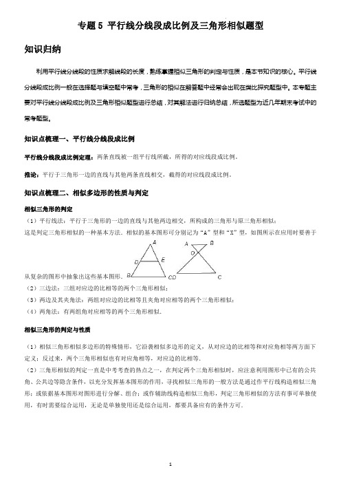 专题5 平行线分线段成比例及三角形相似(老师版)