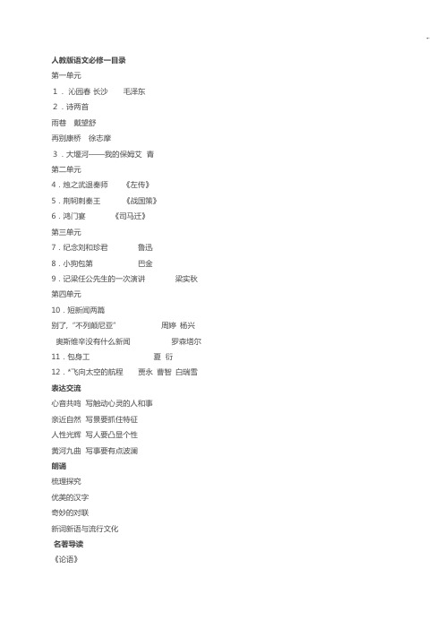 人教出版高级中学语文必修名目和知识学习进修名目