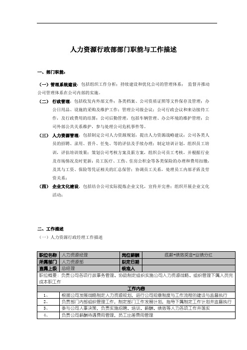 人力资源行政部职能