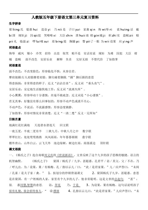 人教版五年级下册语文第三单元复习资料