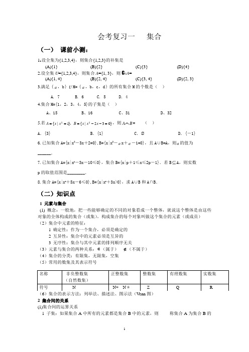 高中数学会考复习训练1集合
