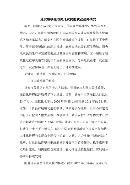 延安城镇化与失地农民的就业出路研究