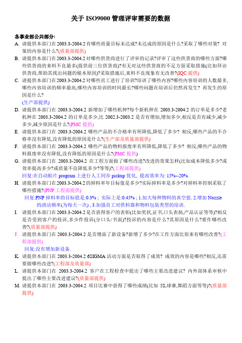 ISO9000管理评审需要的数据