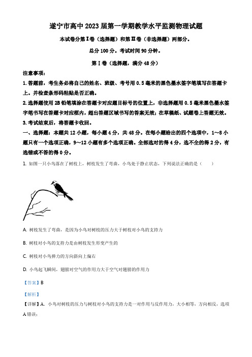 精品解析：四川省遂宁市2020-2021学年高一(上)期末教学水平监测物理试题(解析版)