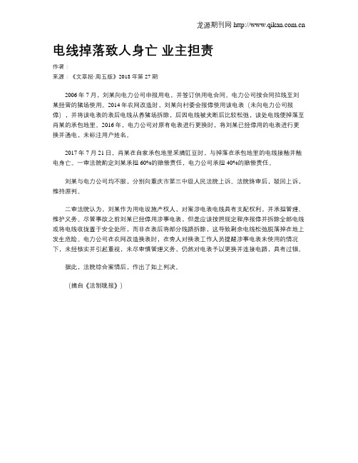 电线掉落致人身亡 业主担责
