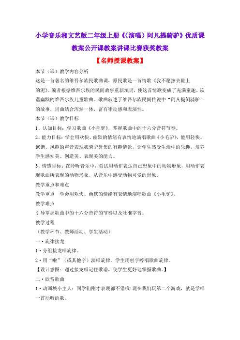 小学音乐湘文艺版二年级上册《(演唱)阿凡提骑驴》优质课教案公开课教案讲课比赛获奖教案D002