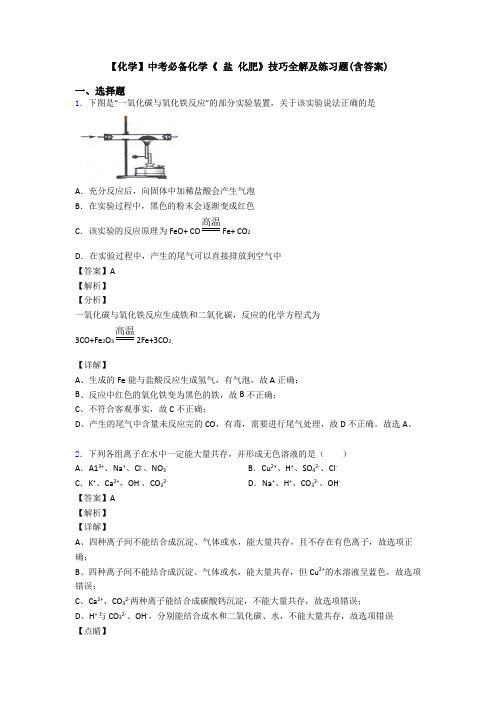【化学】中考必备化学《 盐 化肥》技巧全解及练习题(含答案)