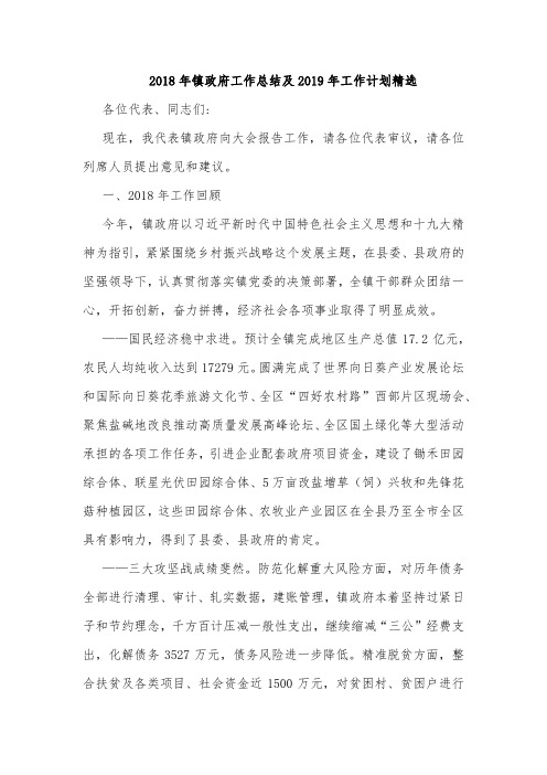 2018年镇政府工作总结及2019年工作计划精选